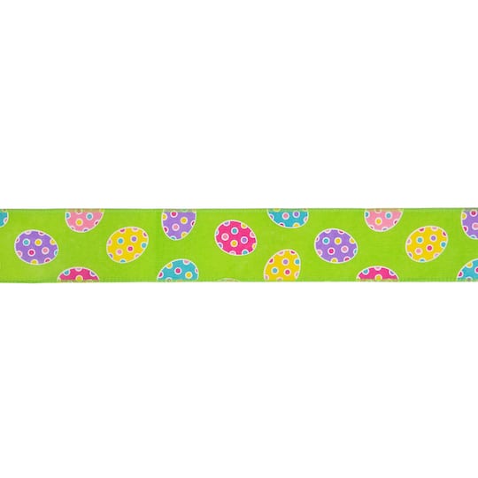 2.5&#x22; x 10yd. Green Easter Egg Design Wired Spring Craft Ribbon